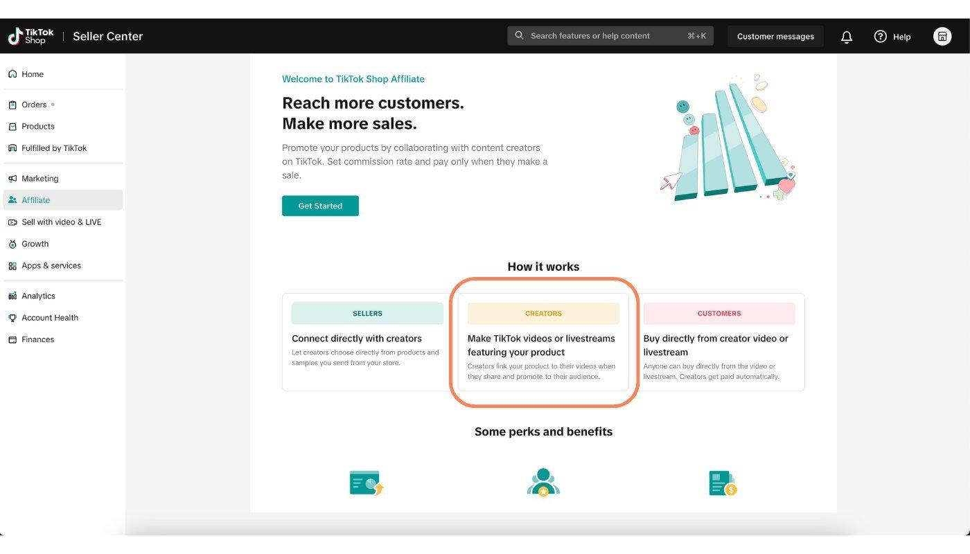 screenshot of tiktok shop seller center